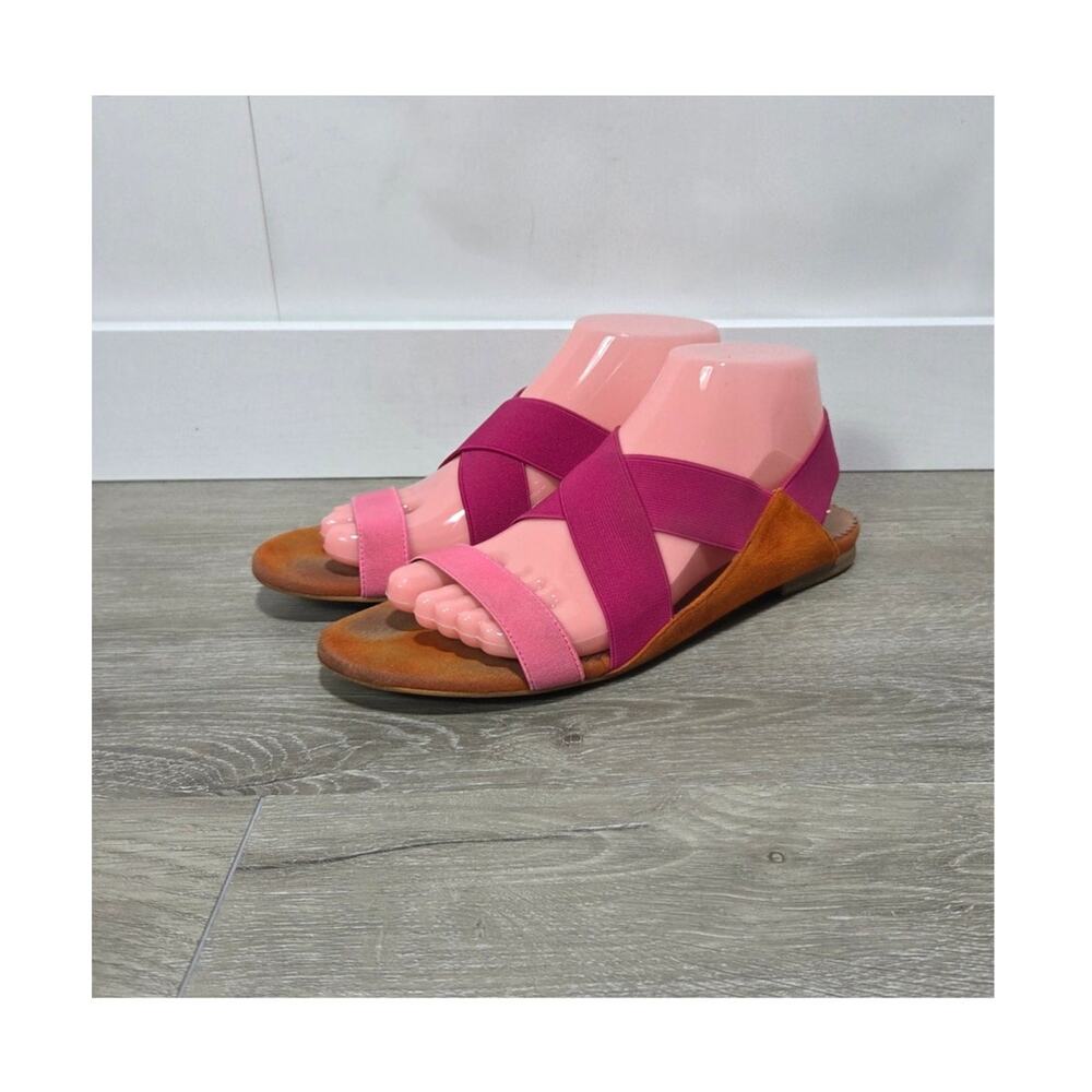 Jeffrey Campbell Edgy Orange Suede & Pink Elastic Elevated Sandals Size 8.5